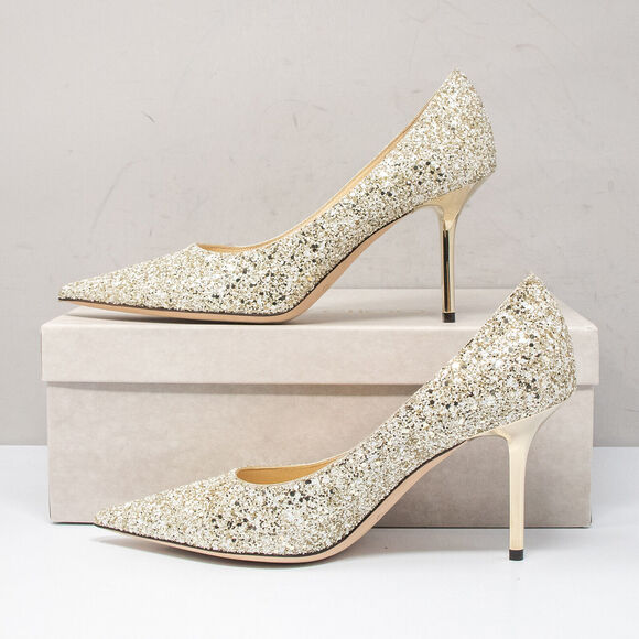 Jimmy Choo Love 85, Size 38 EU (8 US) Moon Sand Glitter Heels - Picture 3 of 8